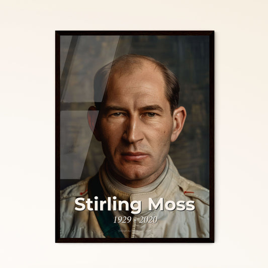 Stirling Moss: The Indomitable Spirit of Racing - Iconic Portrait Print, Framed or Aluminum, Elevate Your Space with Legend