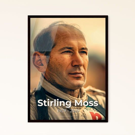 Stirling Moss: Tribute to a Racing Legend - Iconic Portrait Print on Aluminum, Framed or as Wall Art for Timeless Elegance