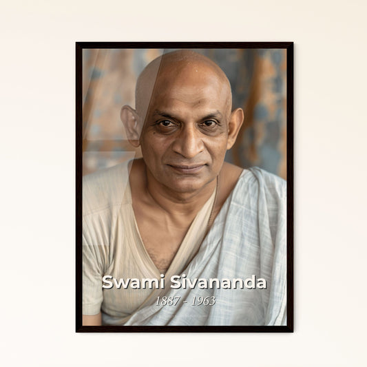 Timeless Essence of Swami Sivananda: Inspiring Portrait - Spiritual Teacher & Yoga Pioneer in Monochrome Elegance for Home Decor