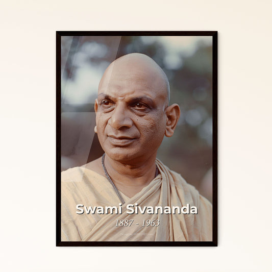 Timeless Essence of Swami Sivananda: An Exquisite Monochromatic Portrait for Home Decor & Spiritual Inspiration