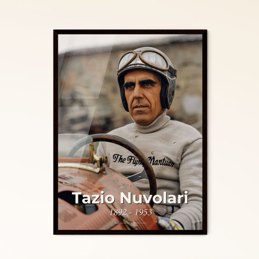 Tazio Nuvolari: The Flying Mantuan - Iconic Pre-War Racing Legend Print, Monochromatic Art with Sepia Touch for Home Decor