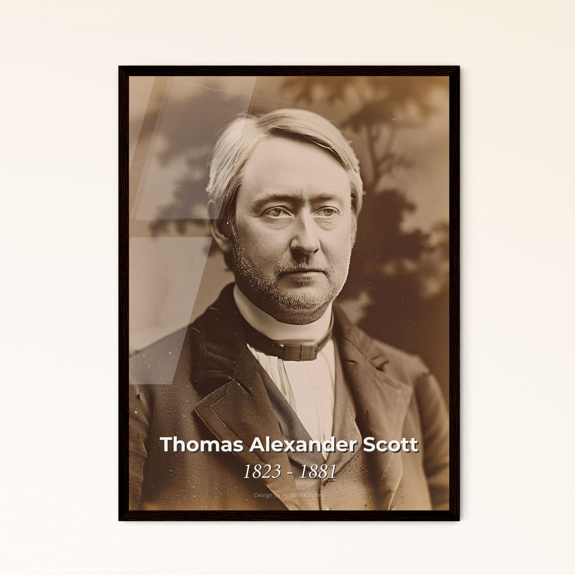Thomas Alexander Scott: Visionary Railway Executive - Stunning Ultrarealistic Portrait on Rustic Background | Perfect for Home Decor