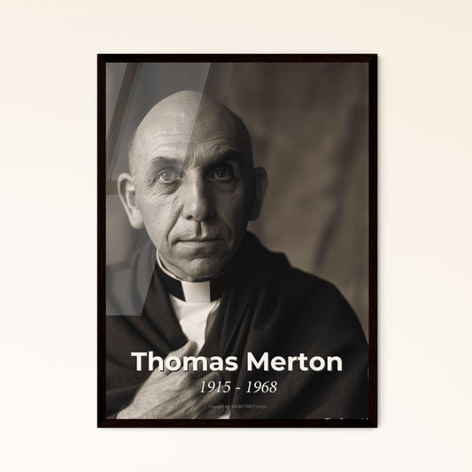 Timeless Serenity: Thomas Merton - An Iconic Portrait of Spiritual Insight & Social Justice in Monochrome Elegance