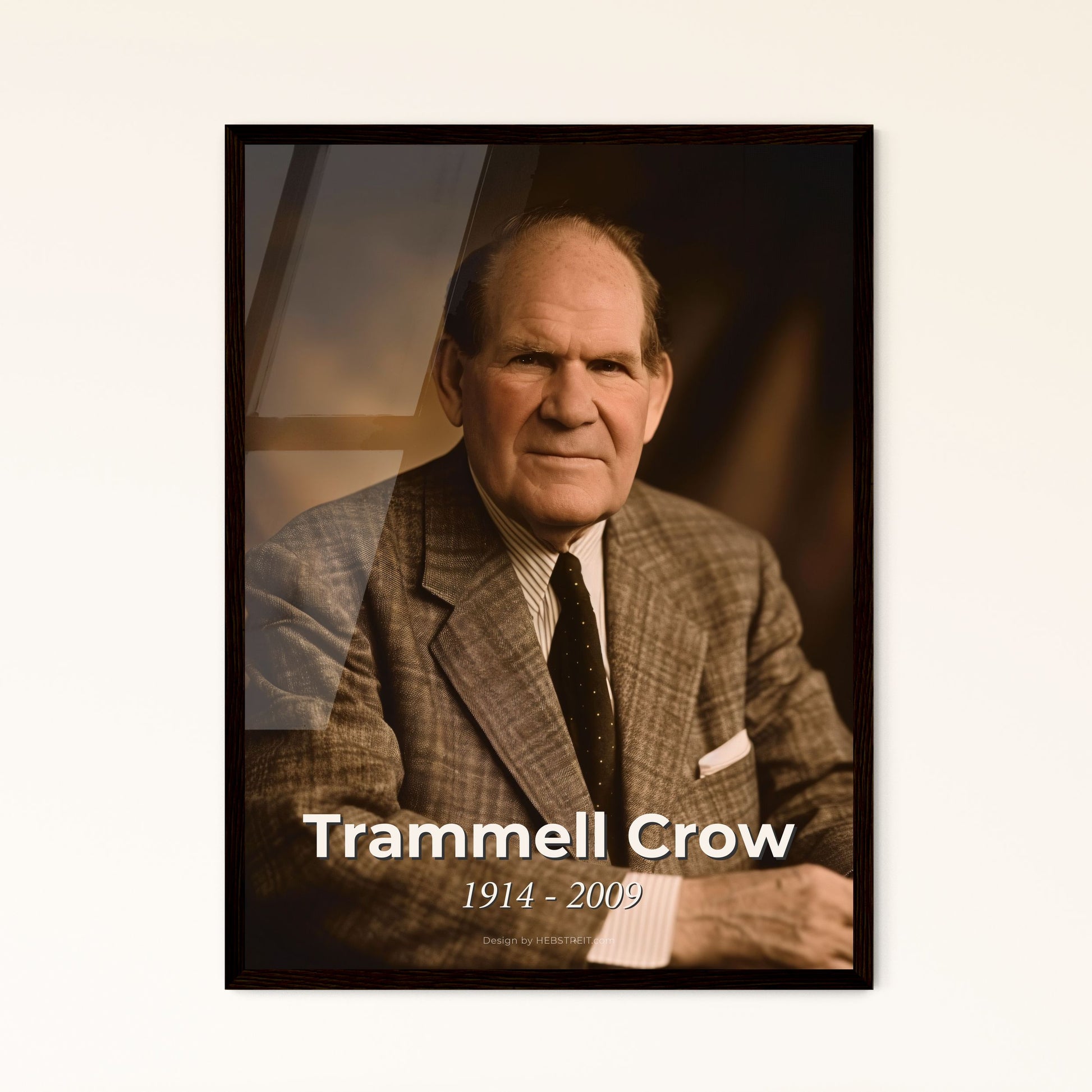 Trammell Crow: Visionary Real Estate Developer - Elegantly Framed Portrait in Monochrome Artistry for Timeless Home Decor