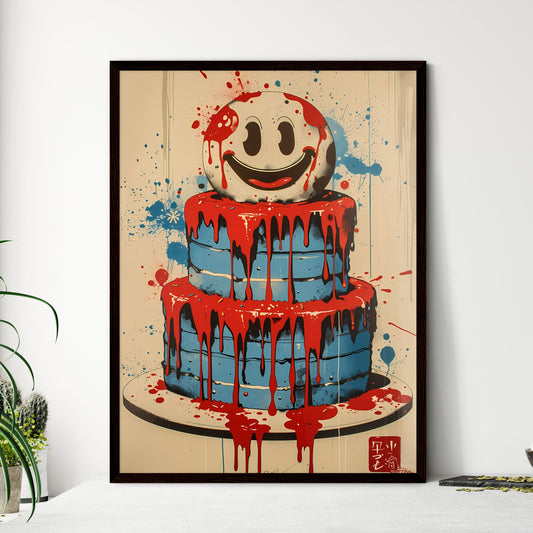 1960s Japanese Pop Art Wedding Cake Character in Vibrant Colors - Retro Vintage Poster with Acid Smiley Symbol and Simple Background Default Title