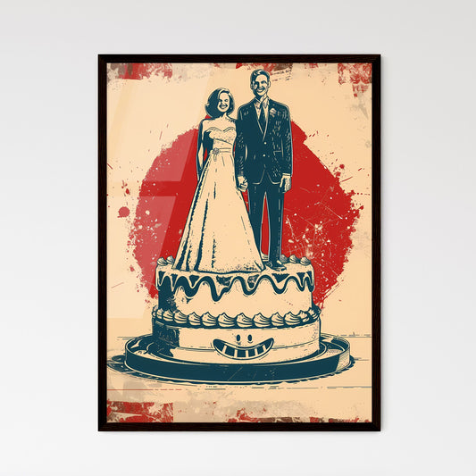 Pop Art Wedding Bliss: Retro 1970s Poster of Bride & Groom on Cute Wedding Cake with Acid Smiley Symbol in Vibrant Colors! Default Title