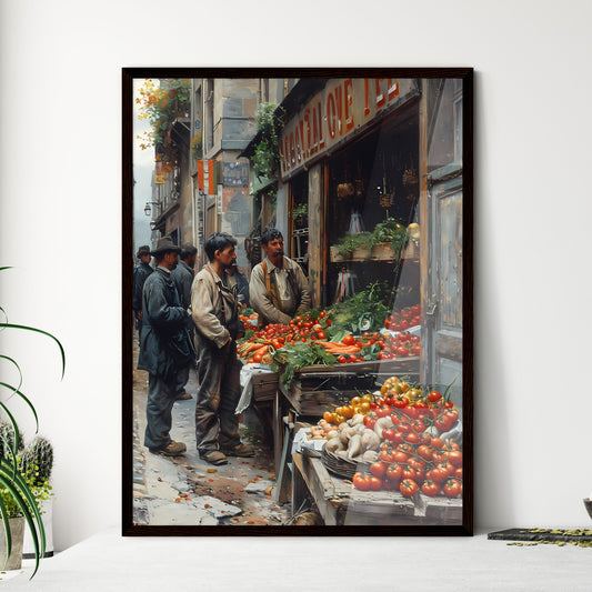 19th Century French Paris Market Street Scene, City Life, Painting, Art, Market View, People Come and Go, Vegetable Stand, Men Default Title