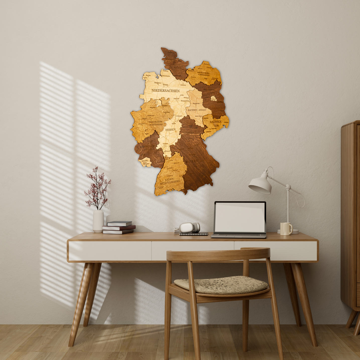 3D Germany Wooden Wall Map – Elegant Wall Art with City Names