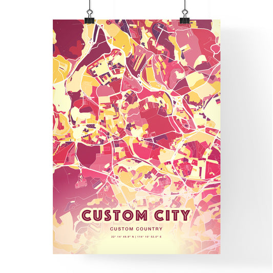 Custom HOT RED City Map Two-toned Creative Hometown City Poster - Design your own map poster now!