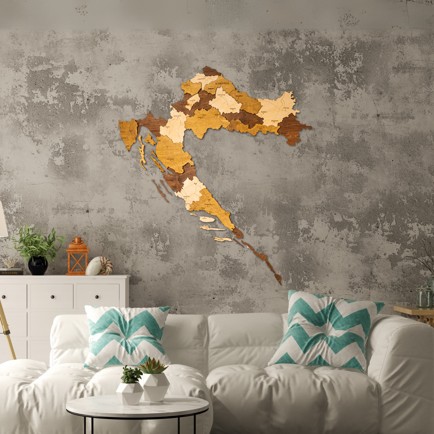 Rustic Wood Map of Croatia – Artistic Wall Art for Modern Interiors