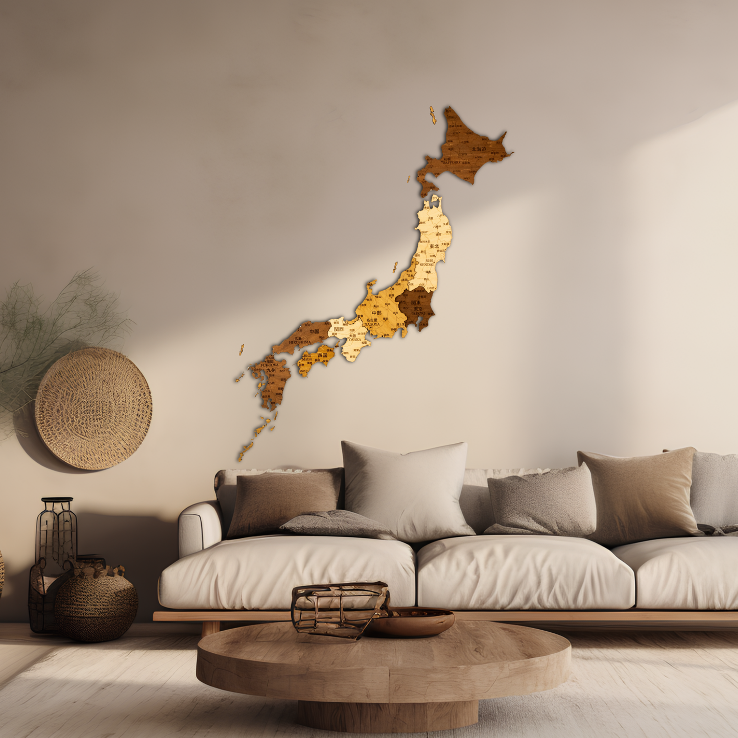 3D Japan Wooden Wall Map – Elegant Wall Art with City Names