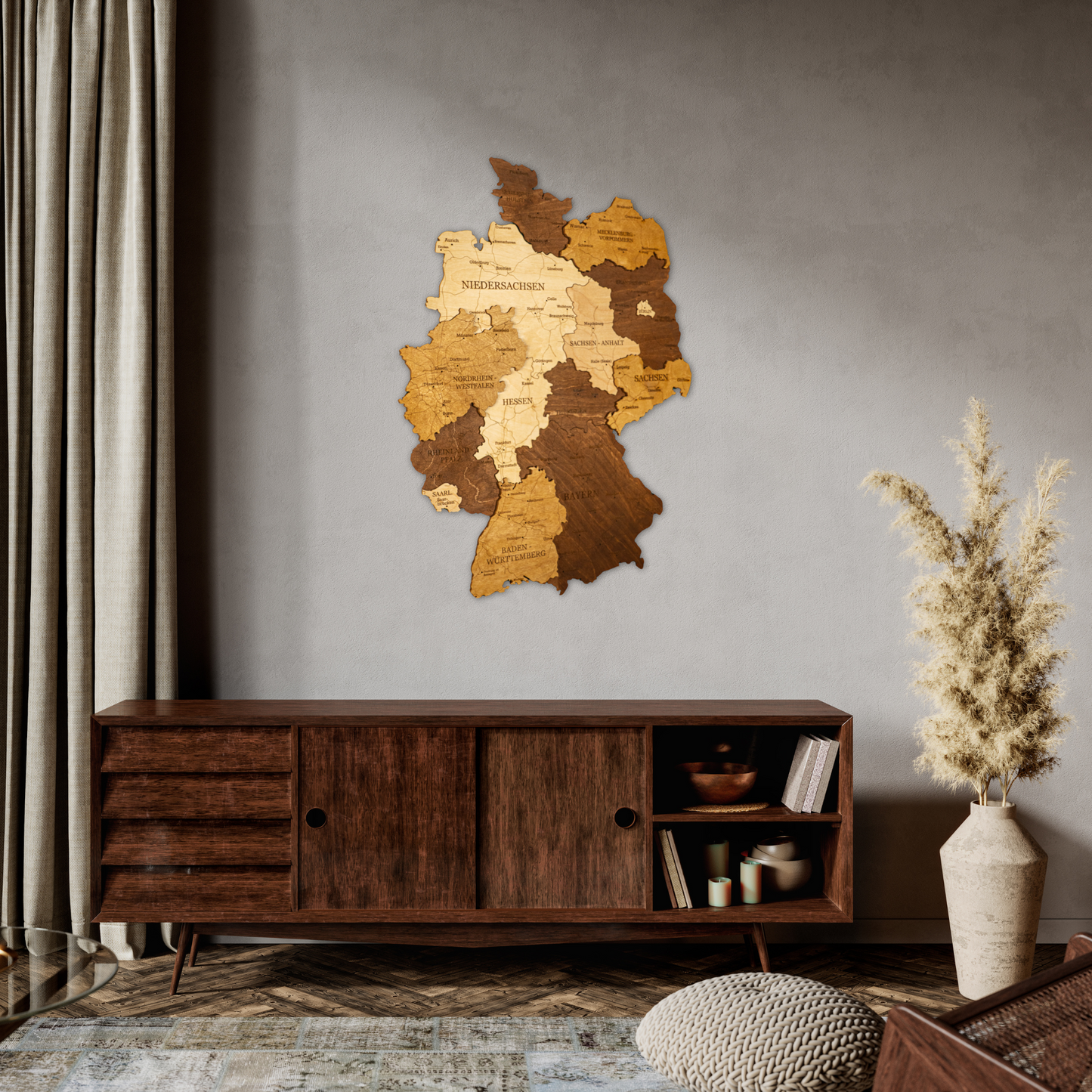 3D Germany Wooden Wall Map – Elegant Wall Art with City Names