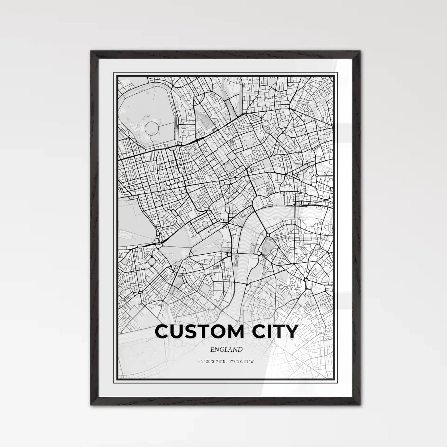 Minimal Custom Map Black Wooden Framed