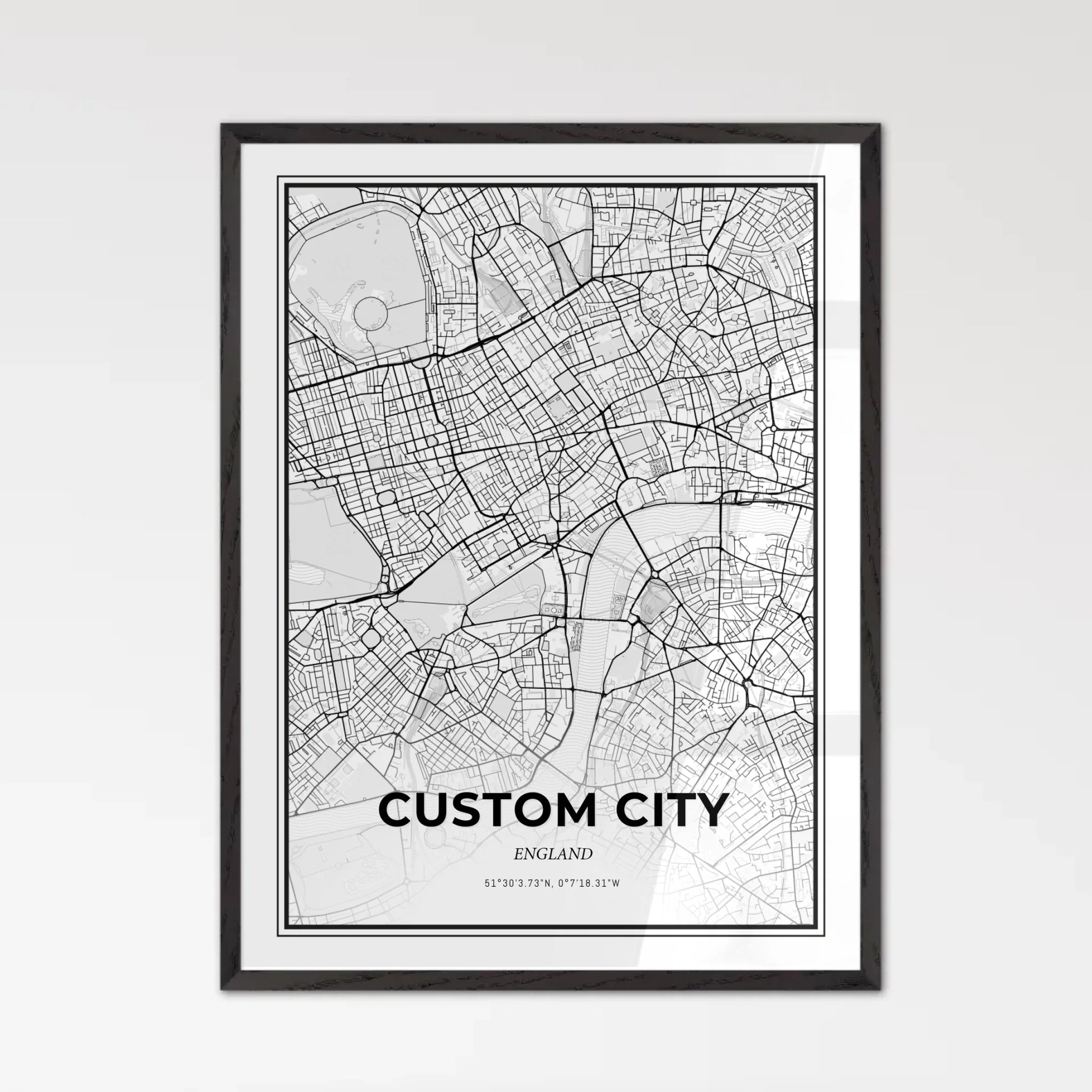 Minimal Custom Map Black Wooden Framed