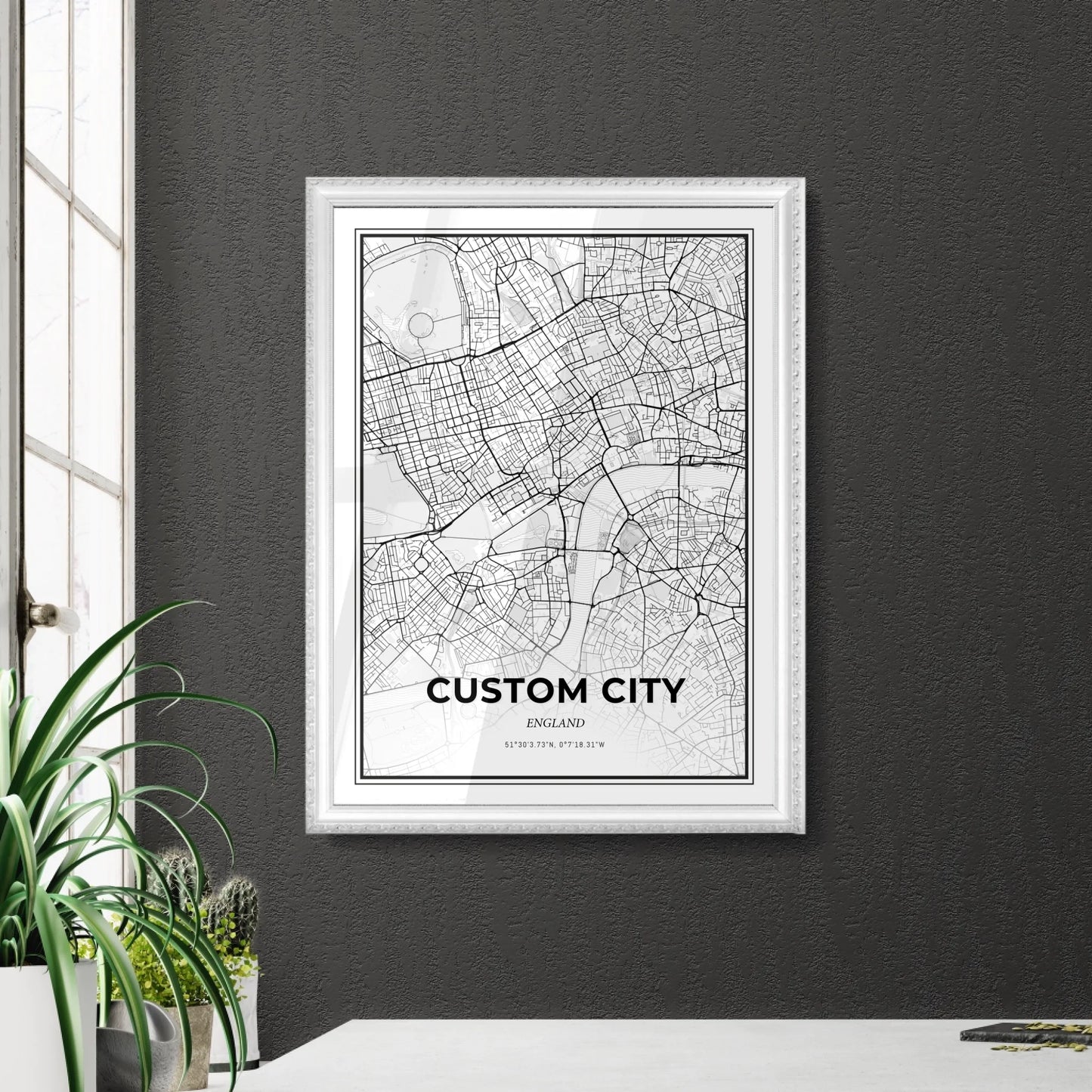 Scandinavian Map in Retro White Frame