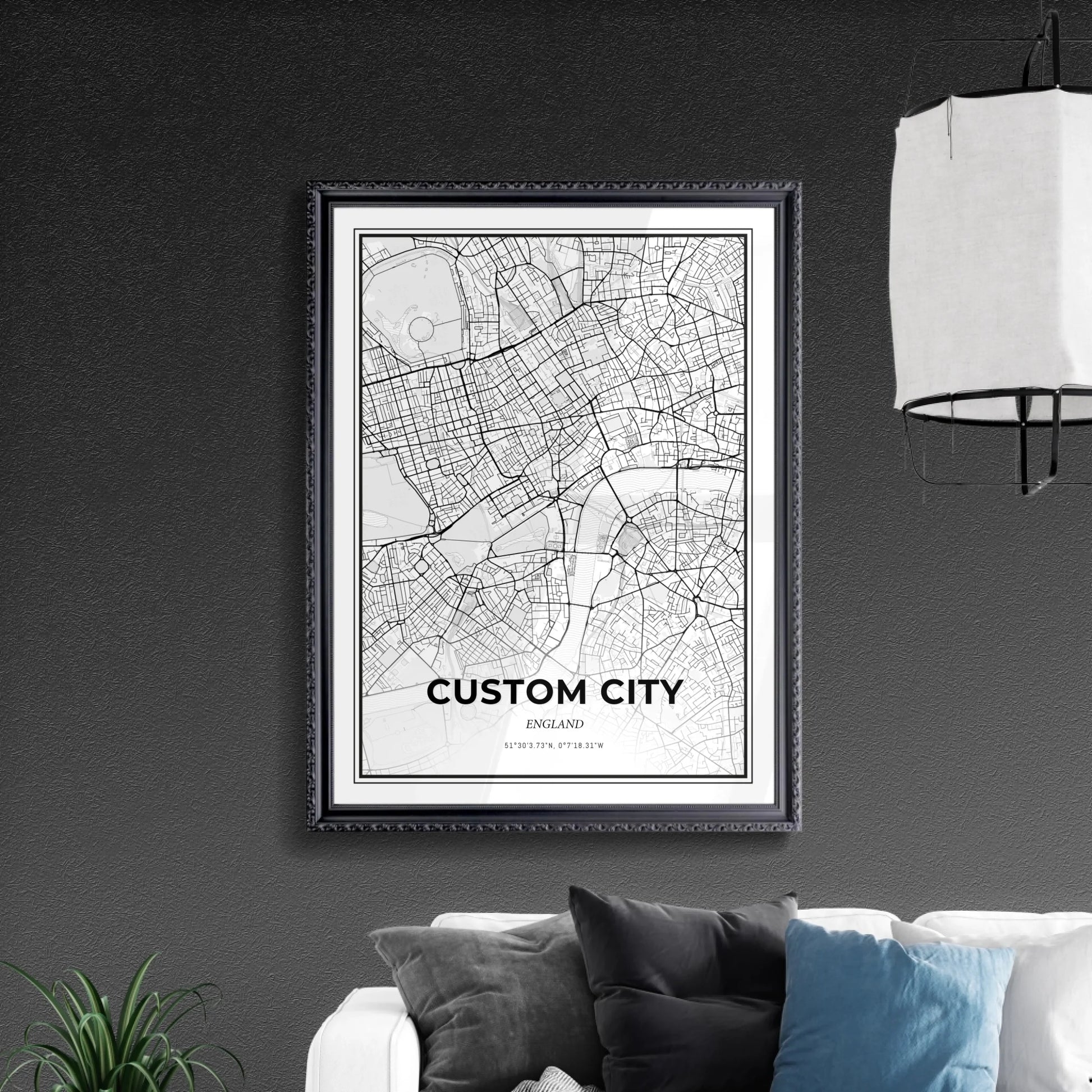 Scandinavian Map in Retro Black Frame