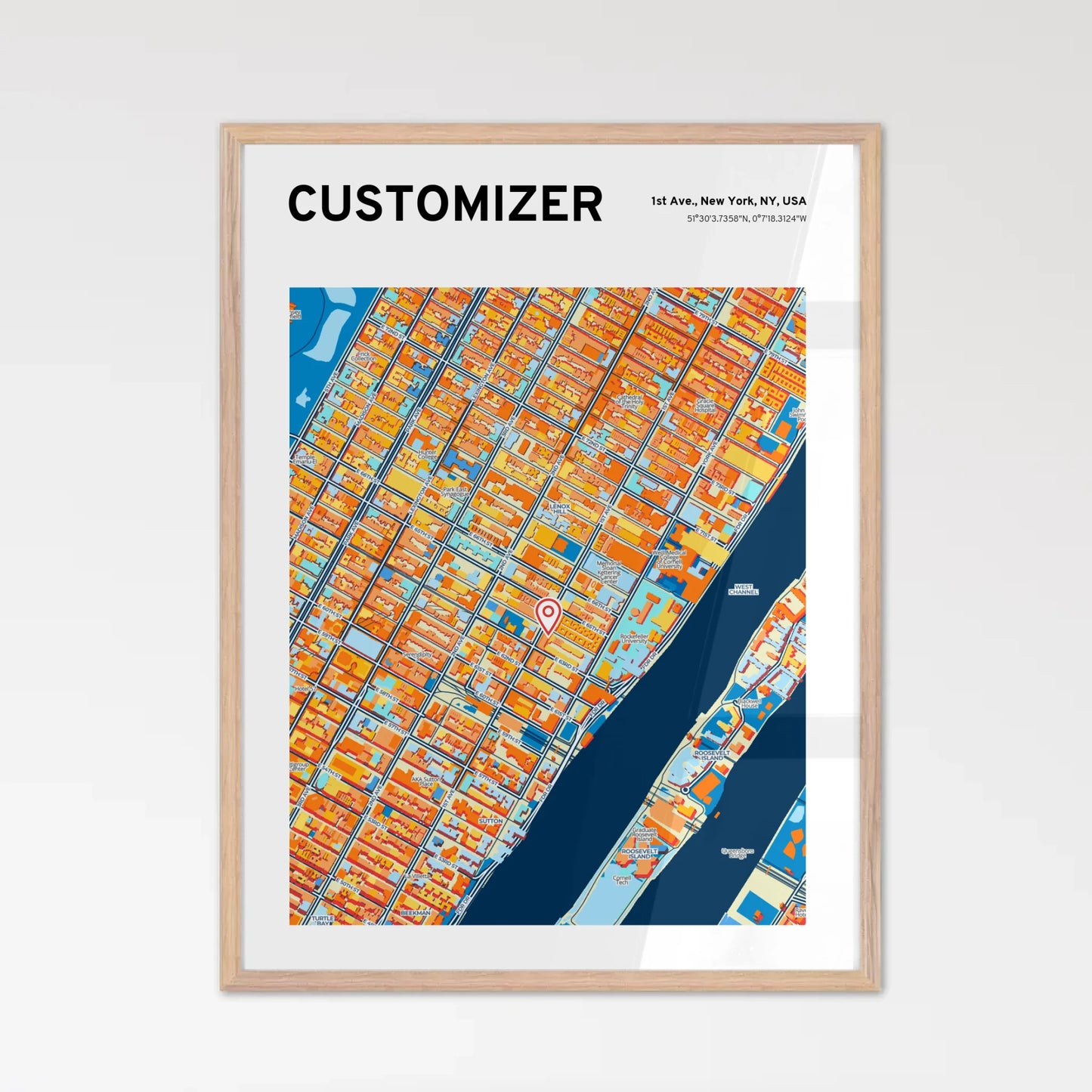 Natural Framed Custom Map Print