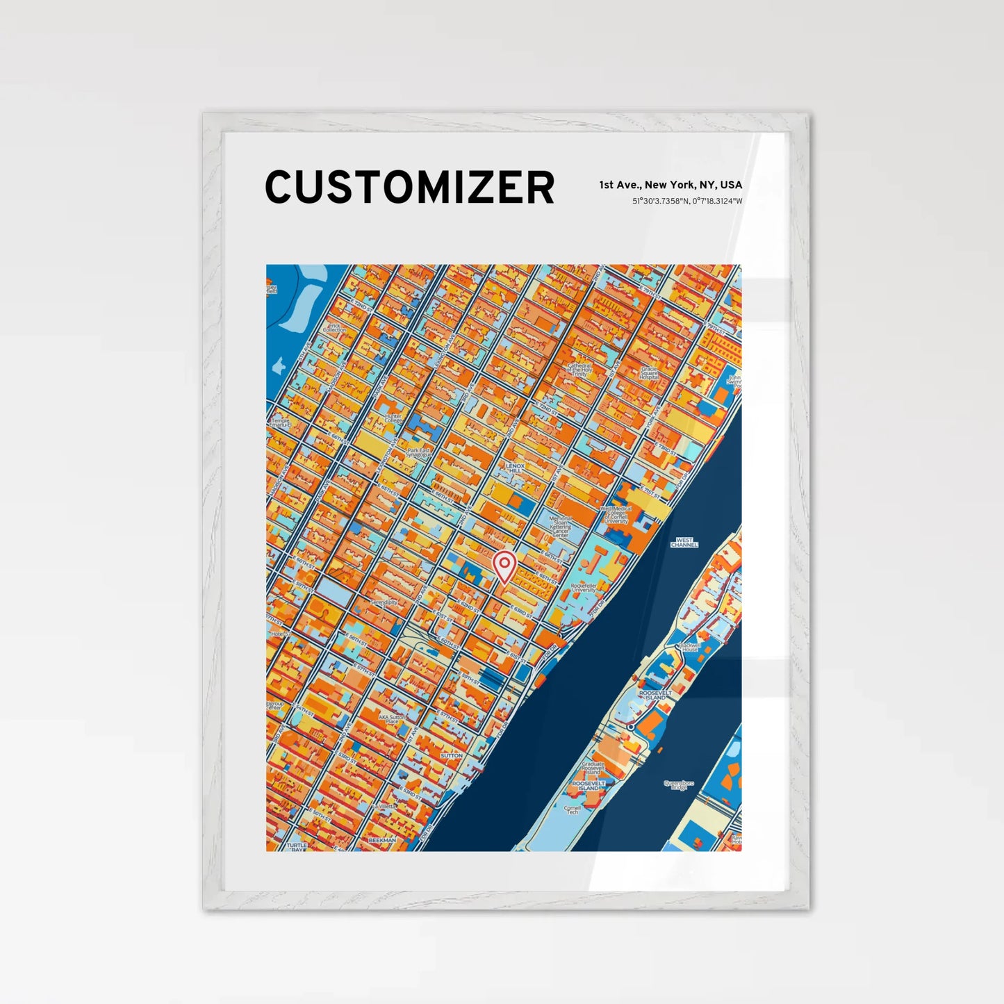 White Framed Custom Map Print