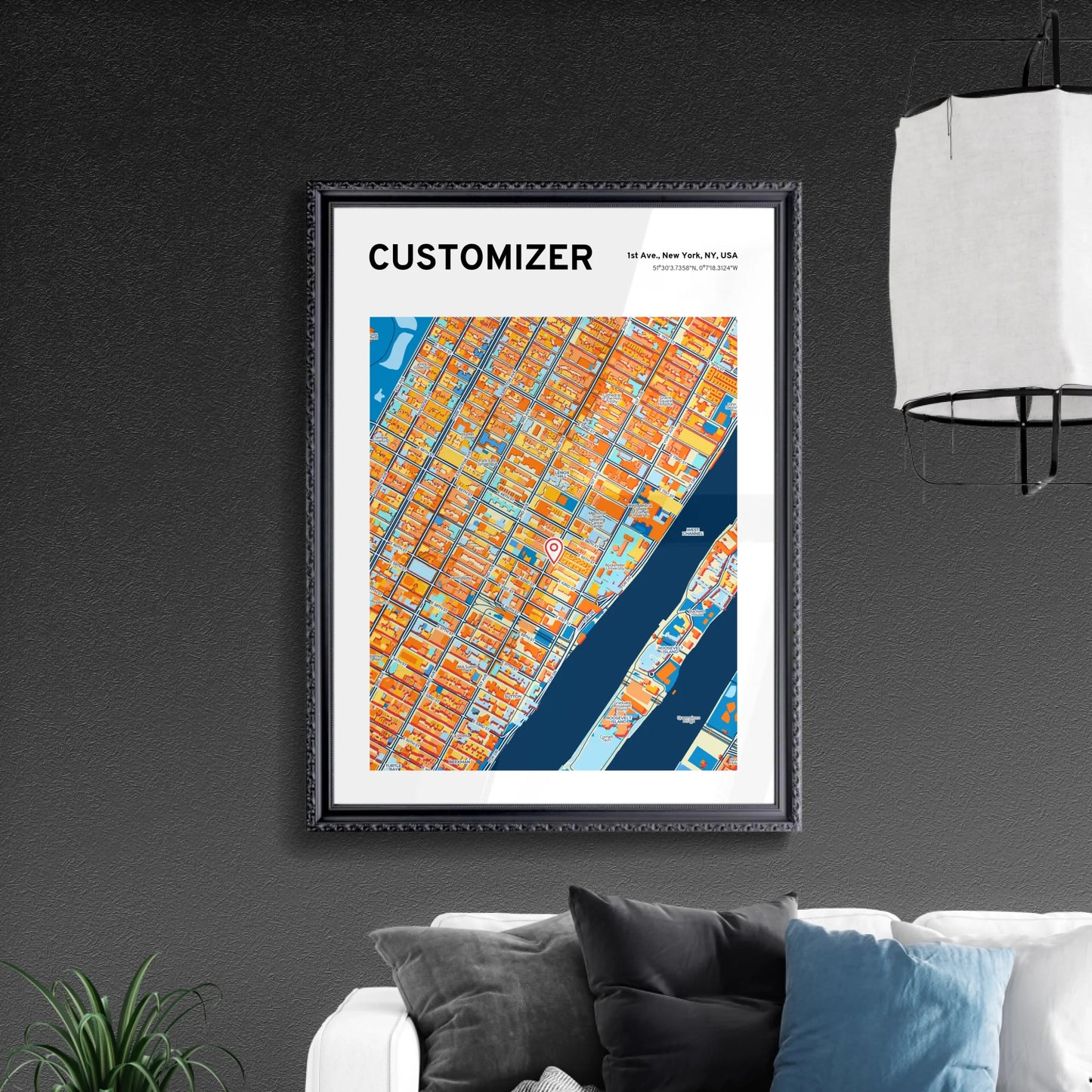 Colorful Map in Retro Black Frame