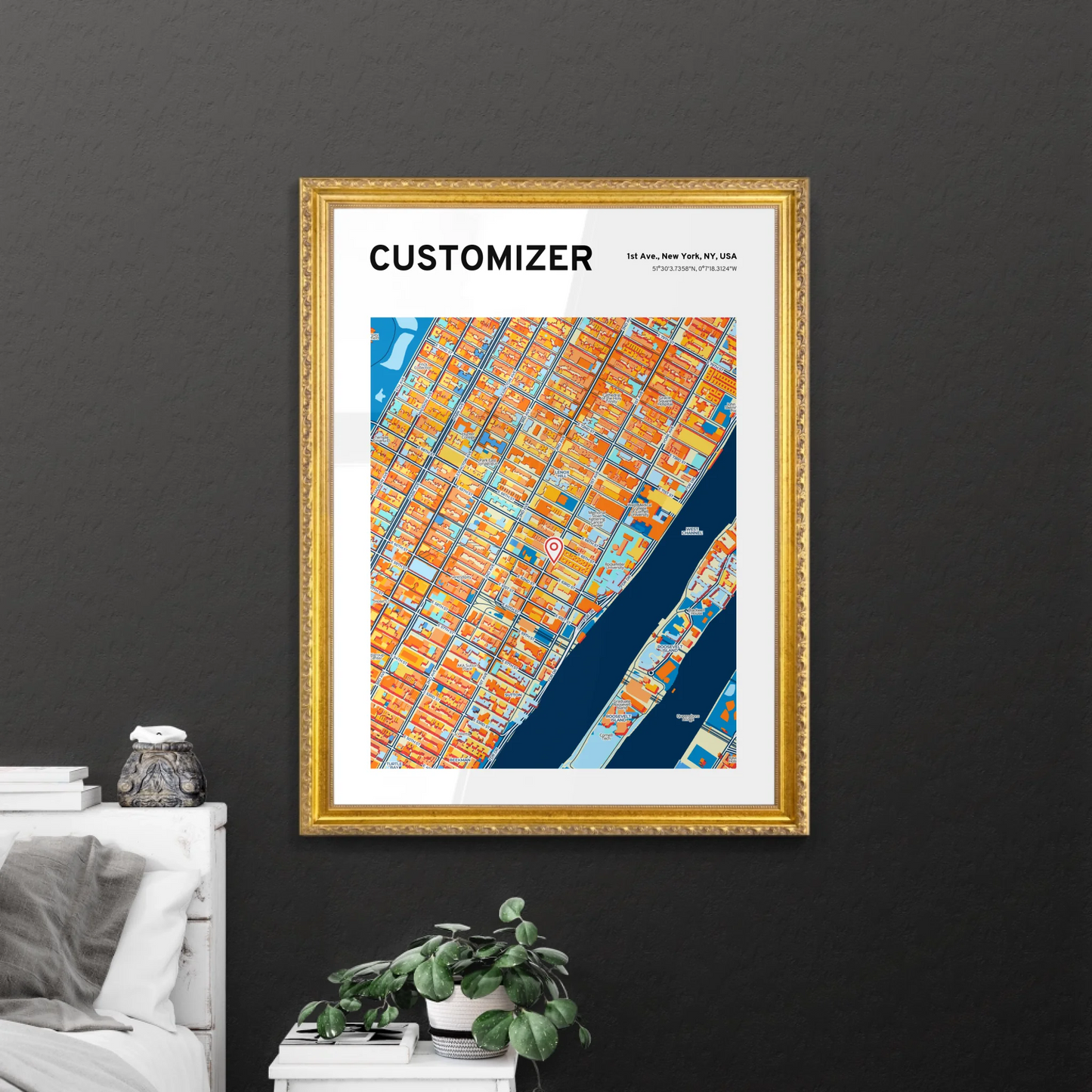 Colorful Map in Retro Golden Frame
