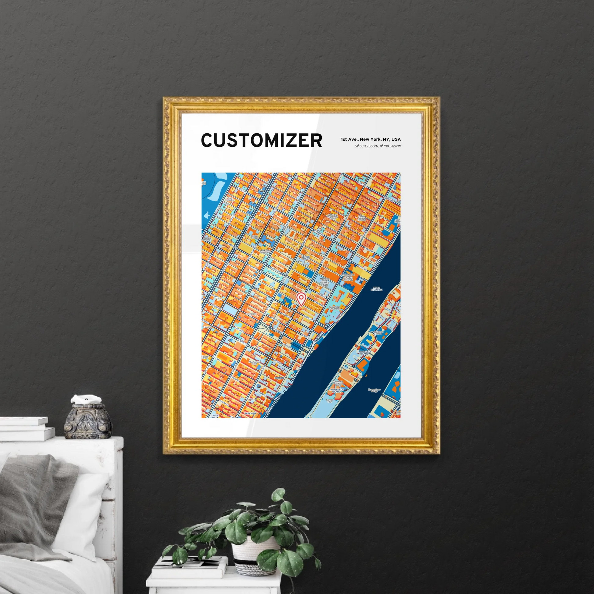 Colorful Map in Retro Golden Frame