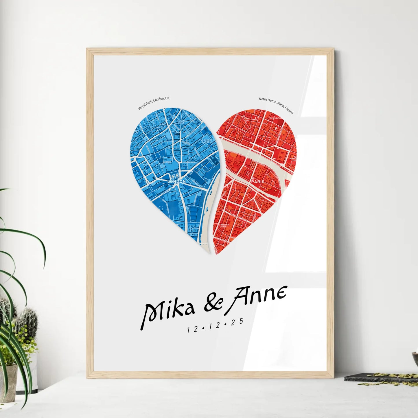 Custom Duo City Map Art Framed