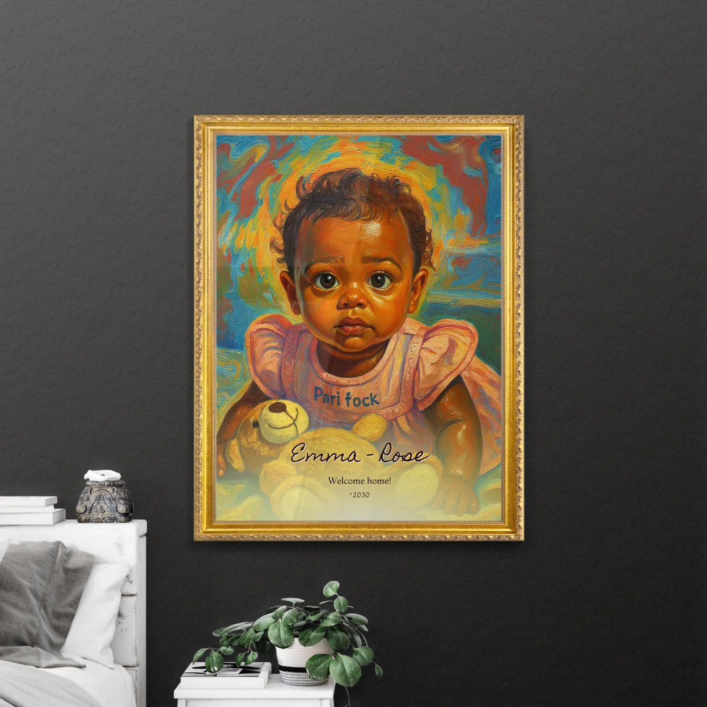 Colorful Wall Art in Retro Golden Frame