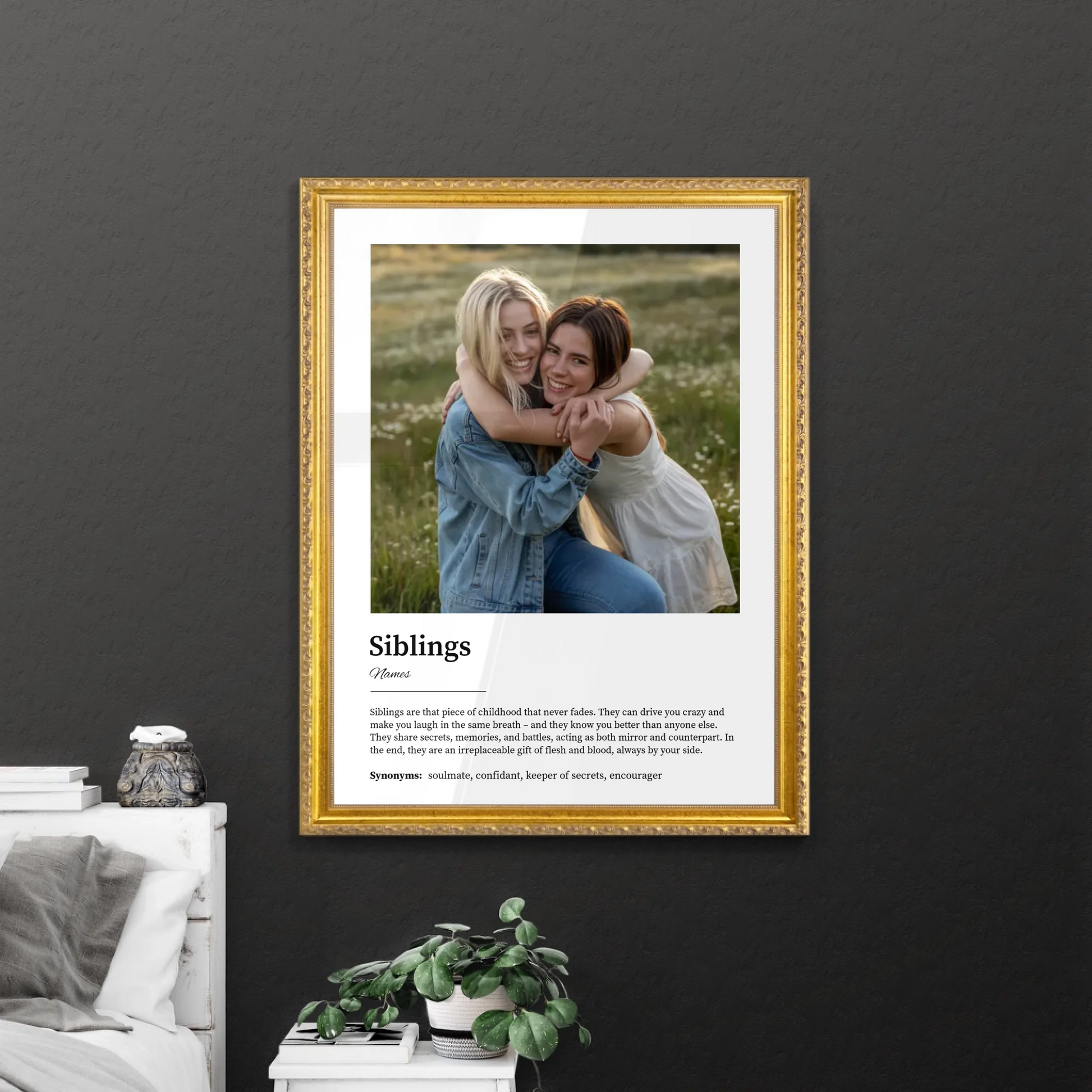 Siblings Wall Art in Retro Golden Frame