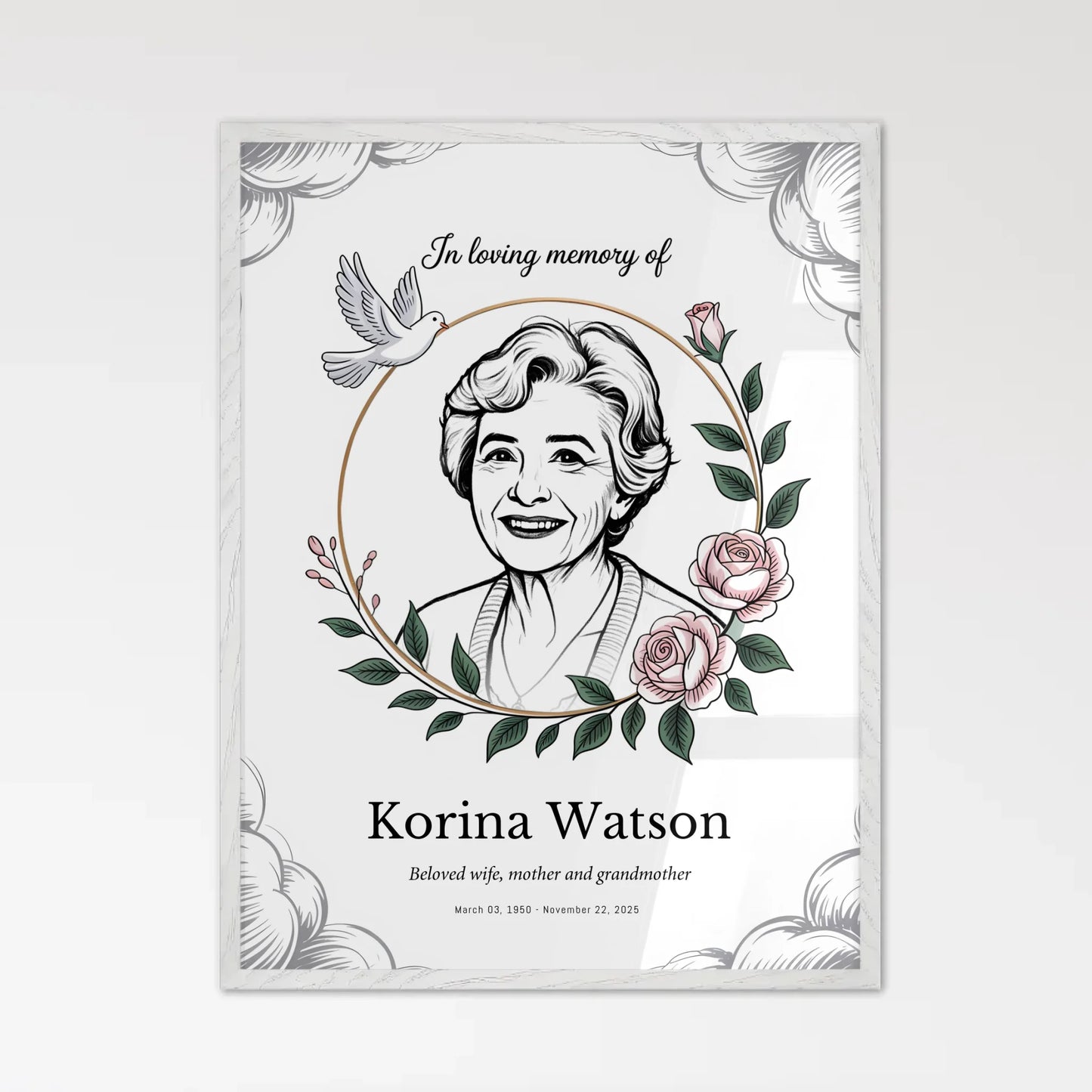 White Framed Obituary Print