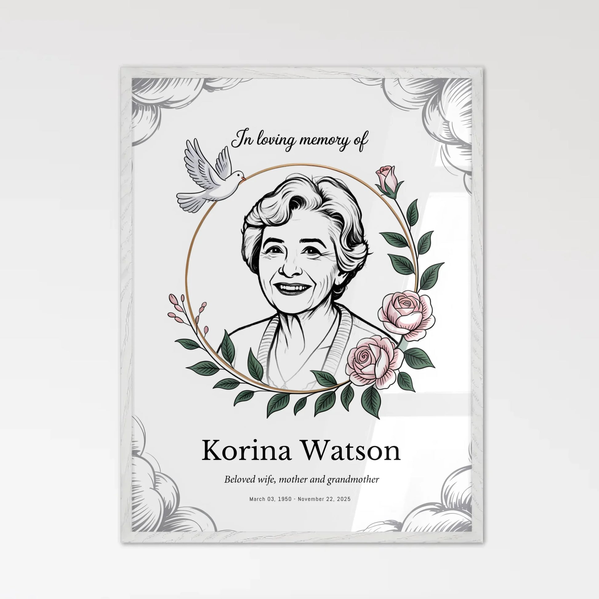 White Framed Obituary Print
