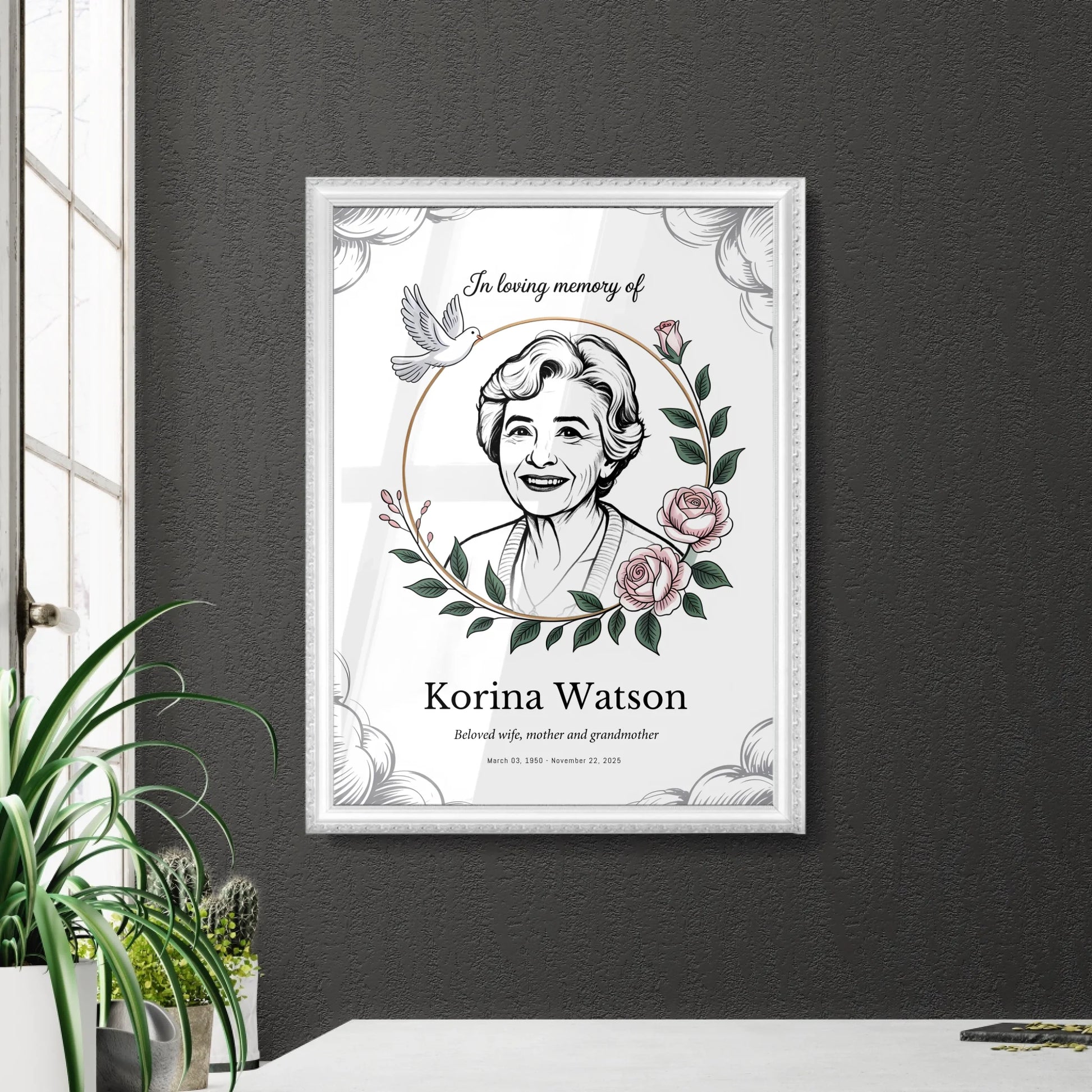 Memorial Wall Art in Retro White Frame
