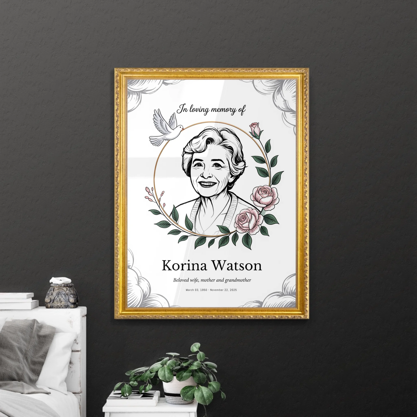 Memorial Wall Art in Retro Golden Frame