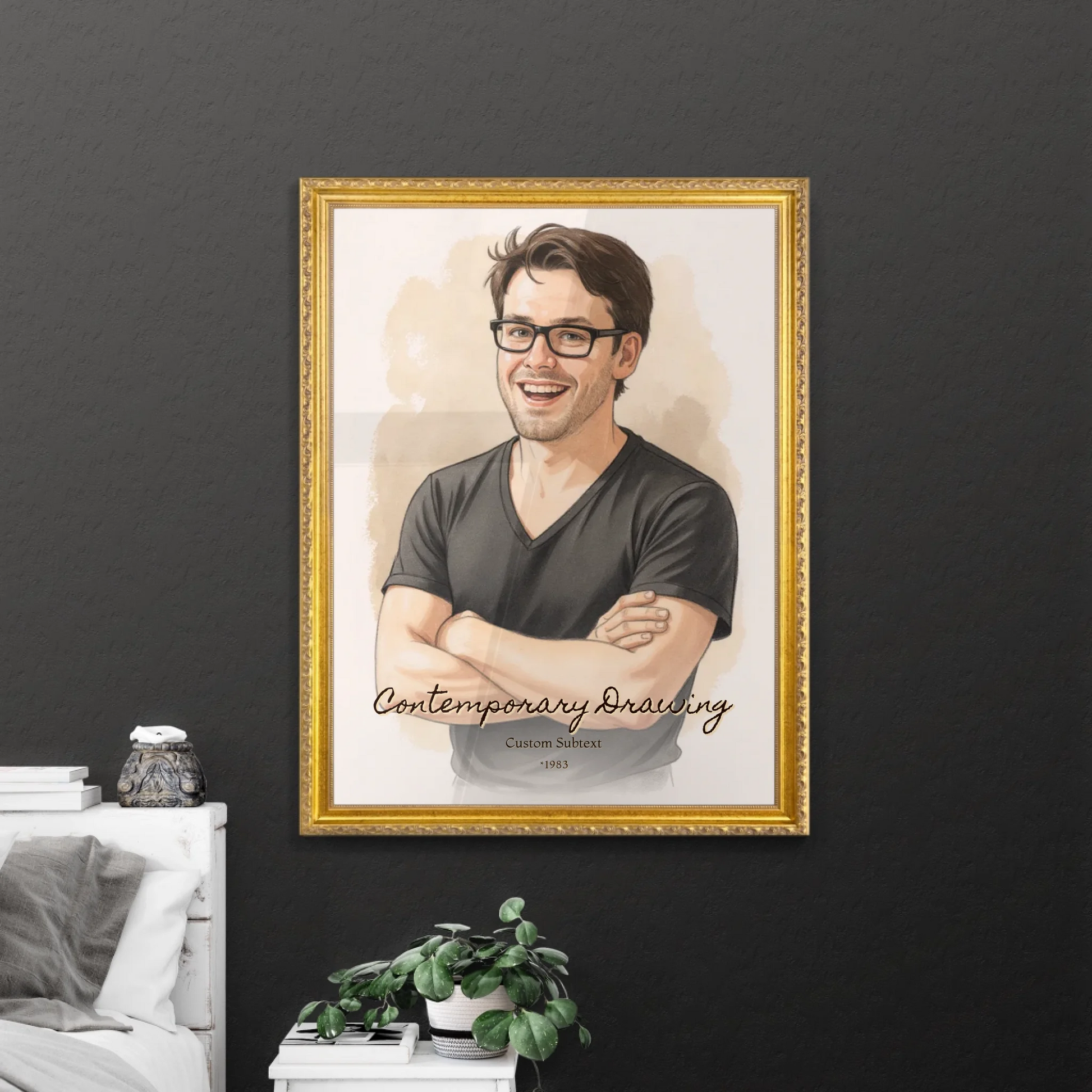 Contemporary Wall Art in Retro Golden Frame