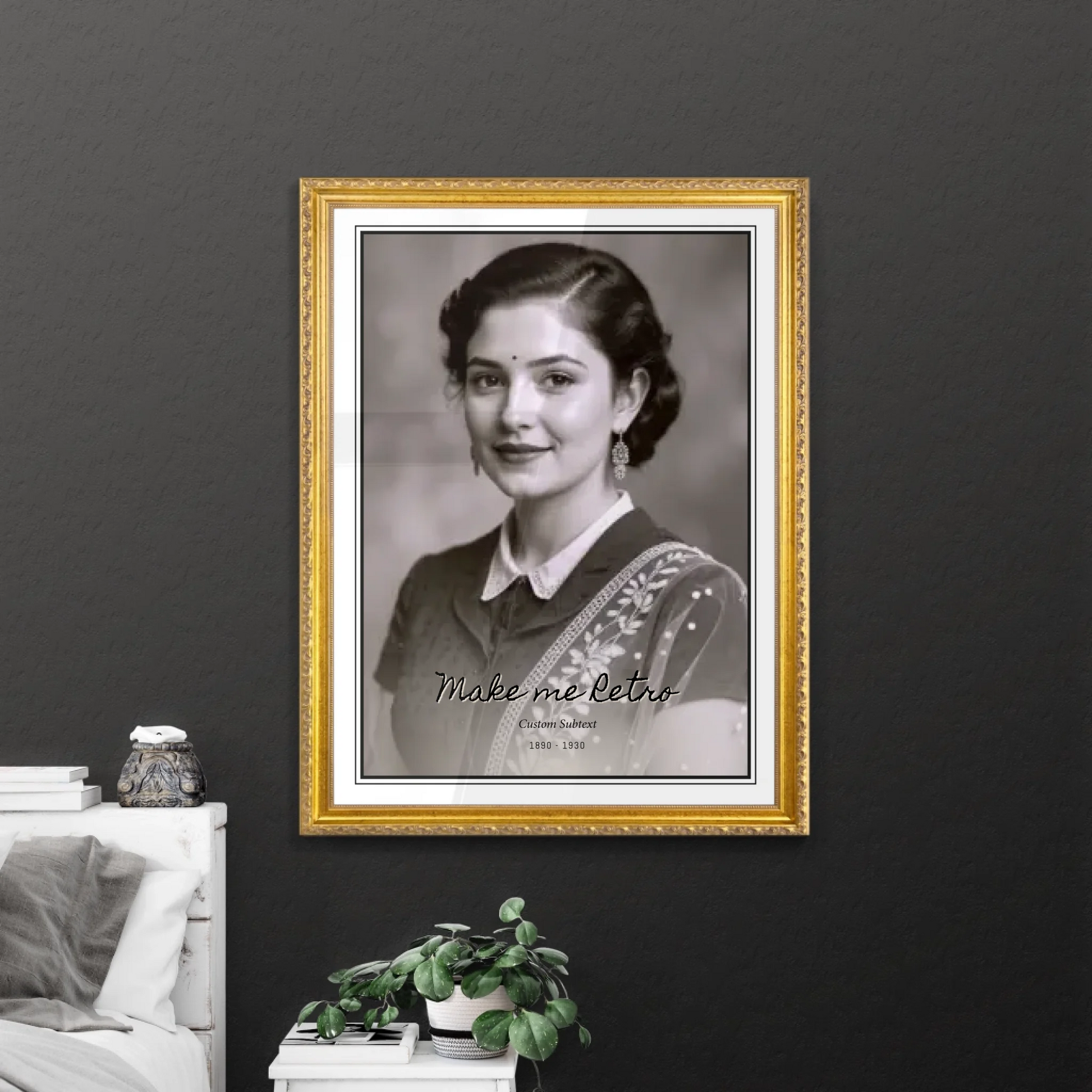 Vintage Photo in Retro Golden Frame