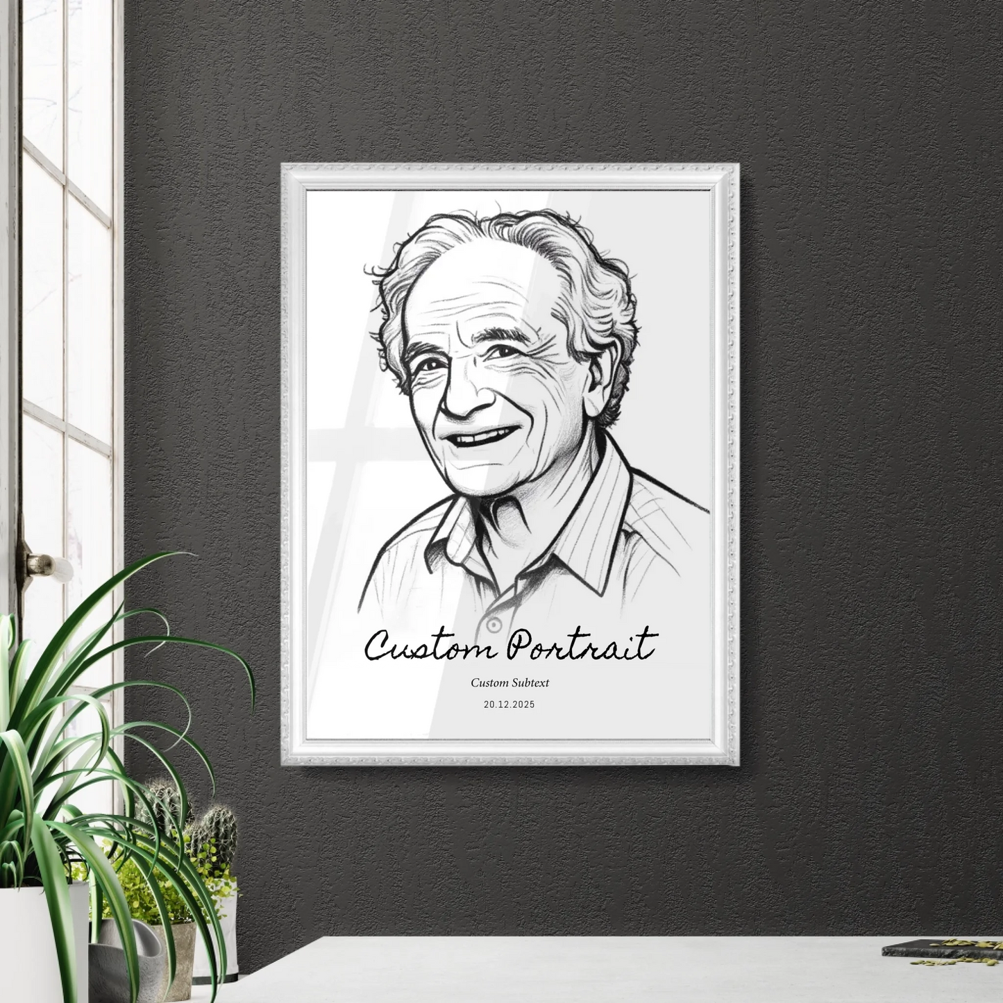 Custom Portrait in Retro White Frame