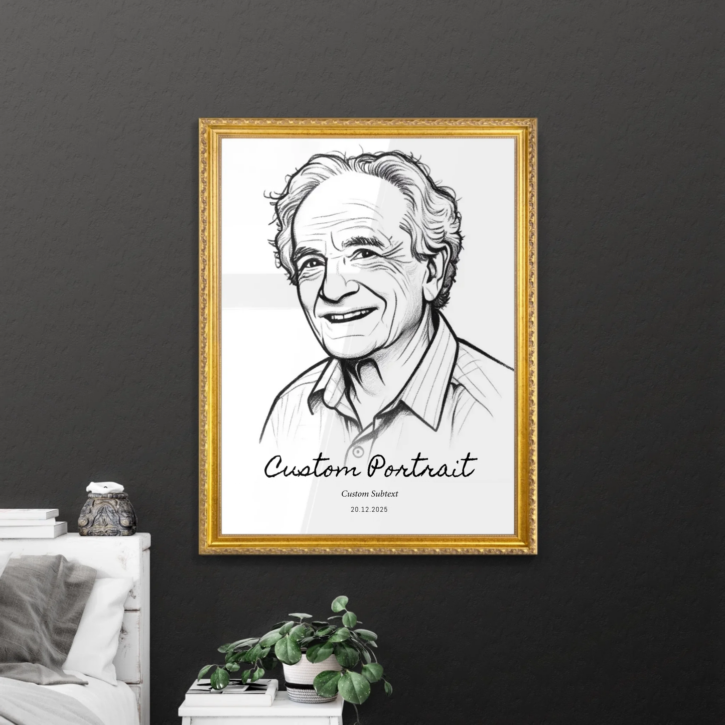 Custom Portrait in Retro Golden Frame