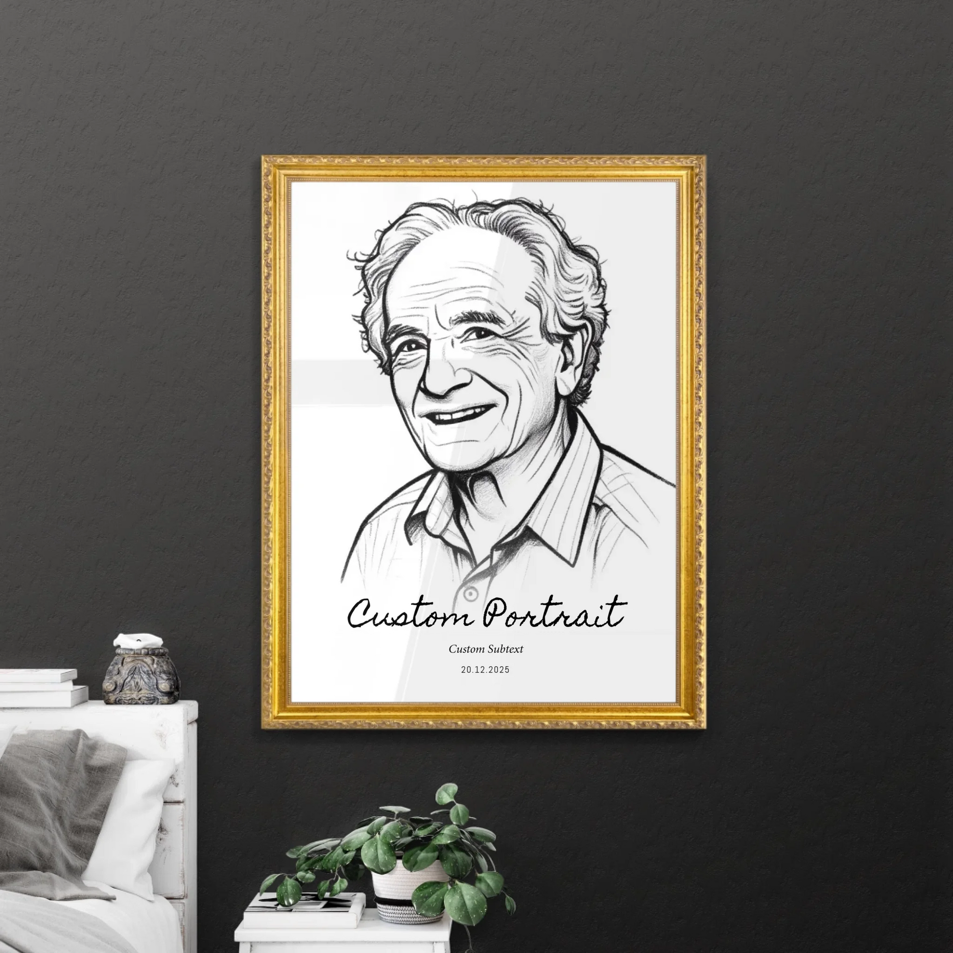 Custom Portrait in Retro Golden Frame