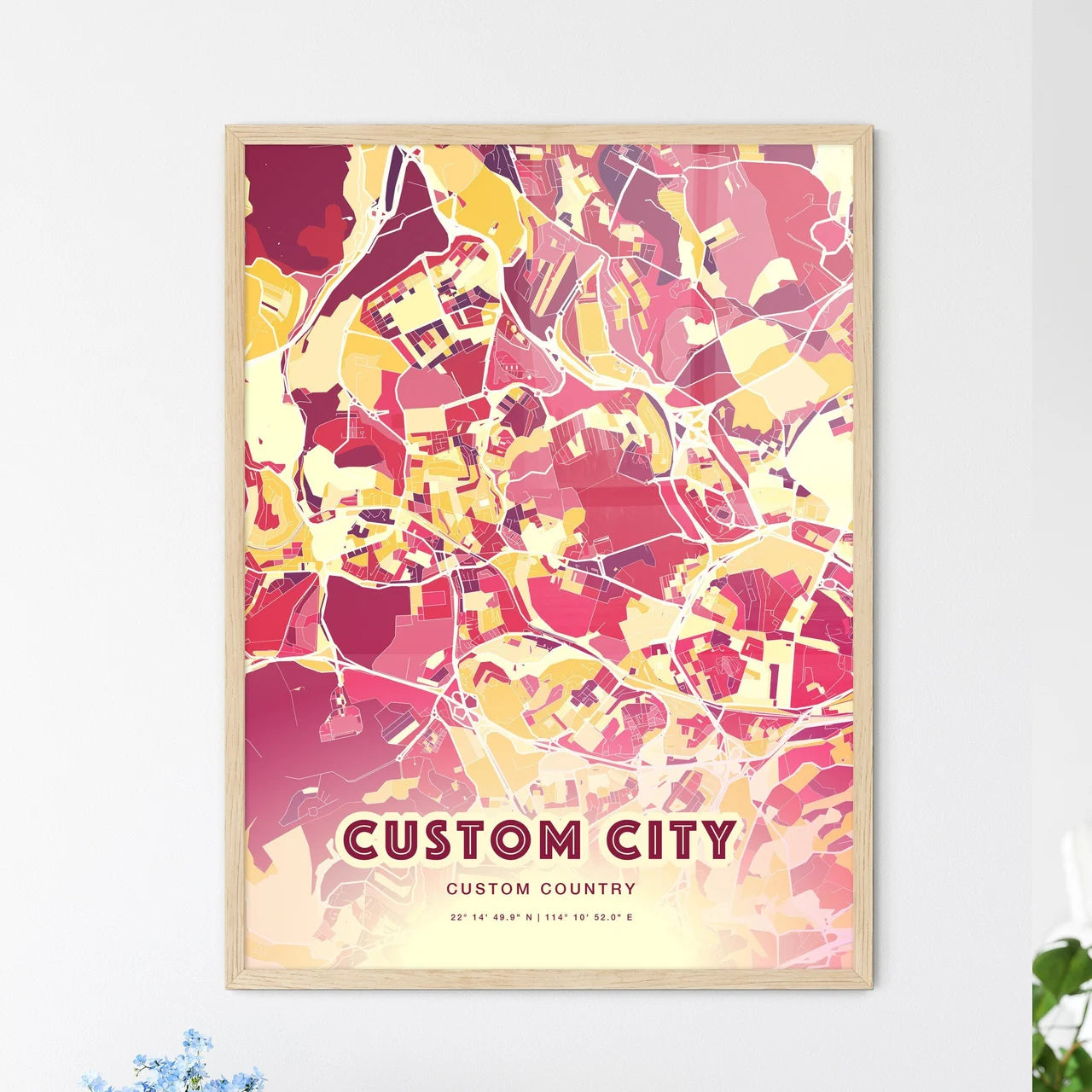 Custom HOT RED City Map Two-toned Creative Hometown City Poster - Design your own map poster now!