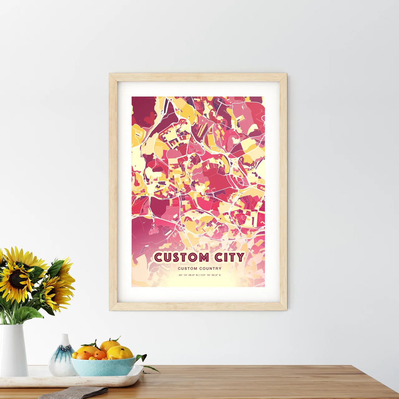 Custom HOT RED City Map Two-toned Creative Hometown City Poster - Design your own map poster now!