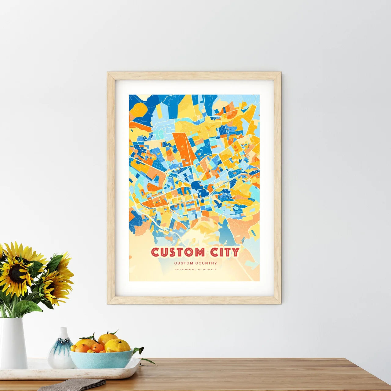 Custom BLUE ORANGE City Map Two-toned Creative Hometown City Poster - Design your own map poster now!