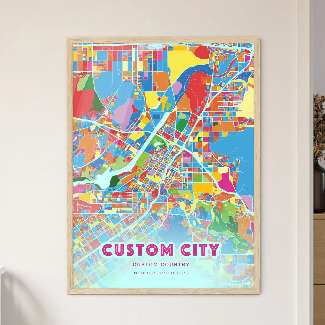 Custom CRAZY COLORFUL City Map Two-toned Creative Hometown City Poster - Design your own map poster now!