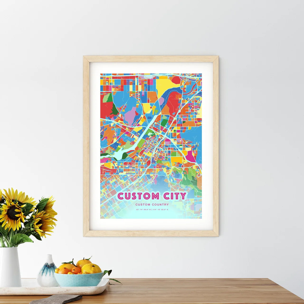 Custom CRAZY COLORFUL City Map Two-toned Creative Hometown City Poster - Design your own map poster now!