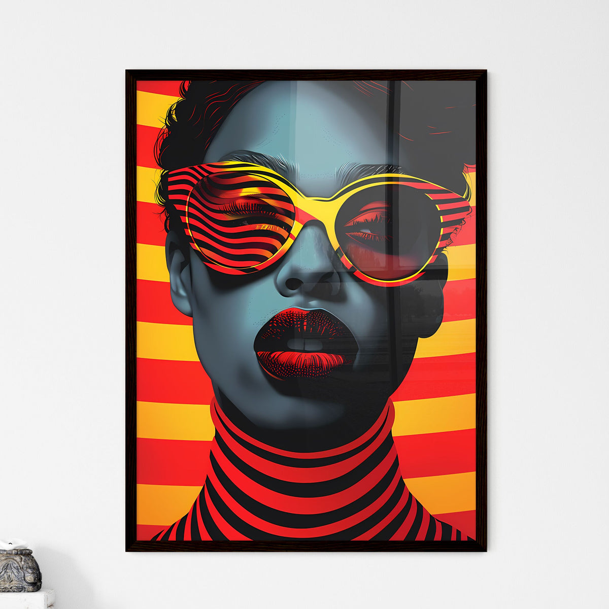 Op Art Retro Poster Vintage 80s Woman Sungla - Framed Art Print