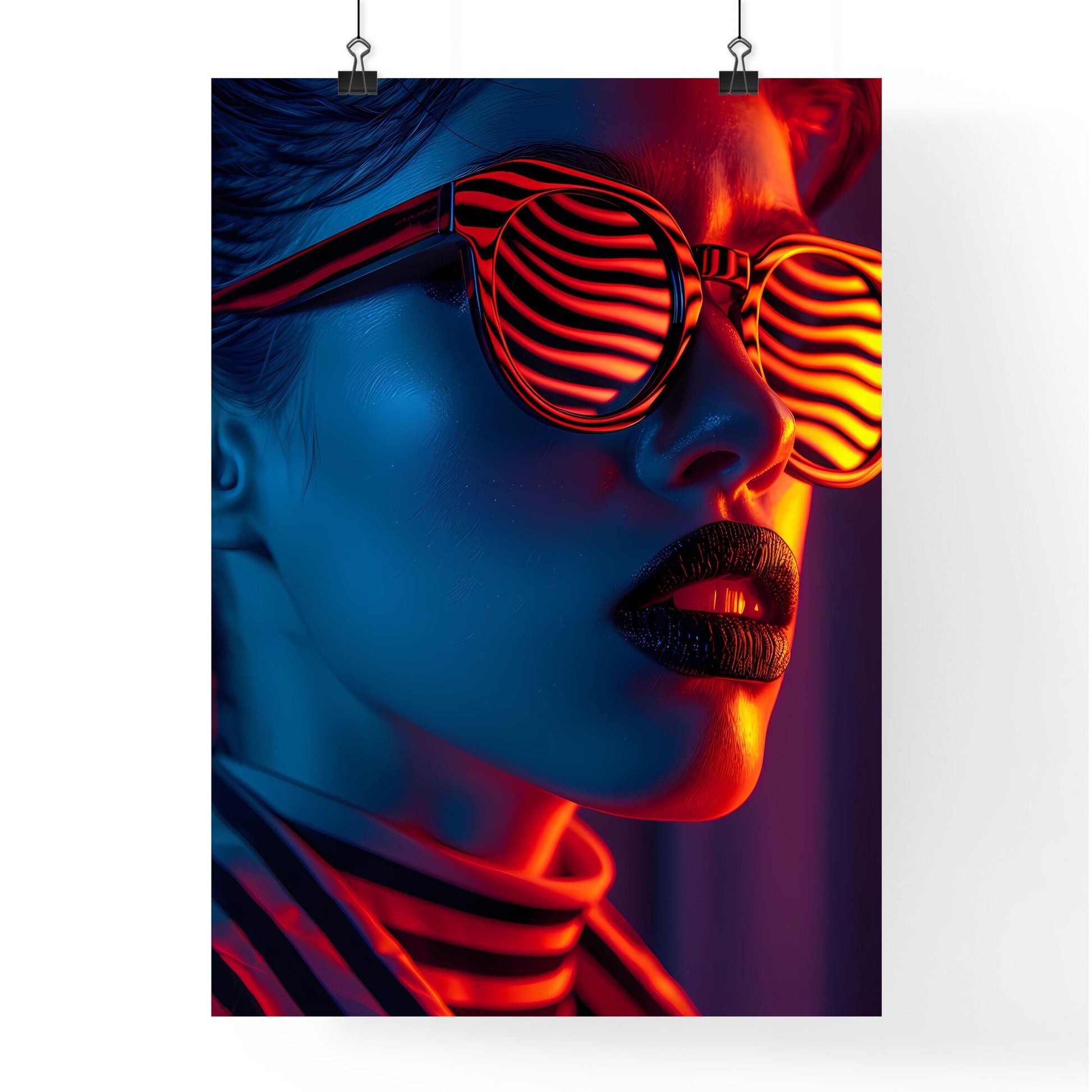 Vibrant Pop Art Woman with Retro Sunglasses in Red Blue Color Default Title