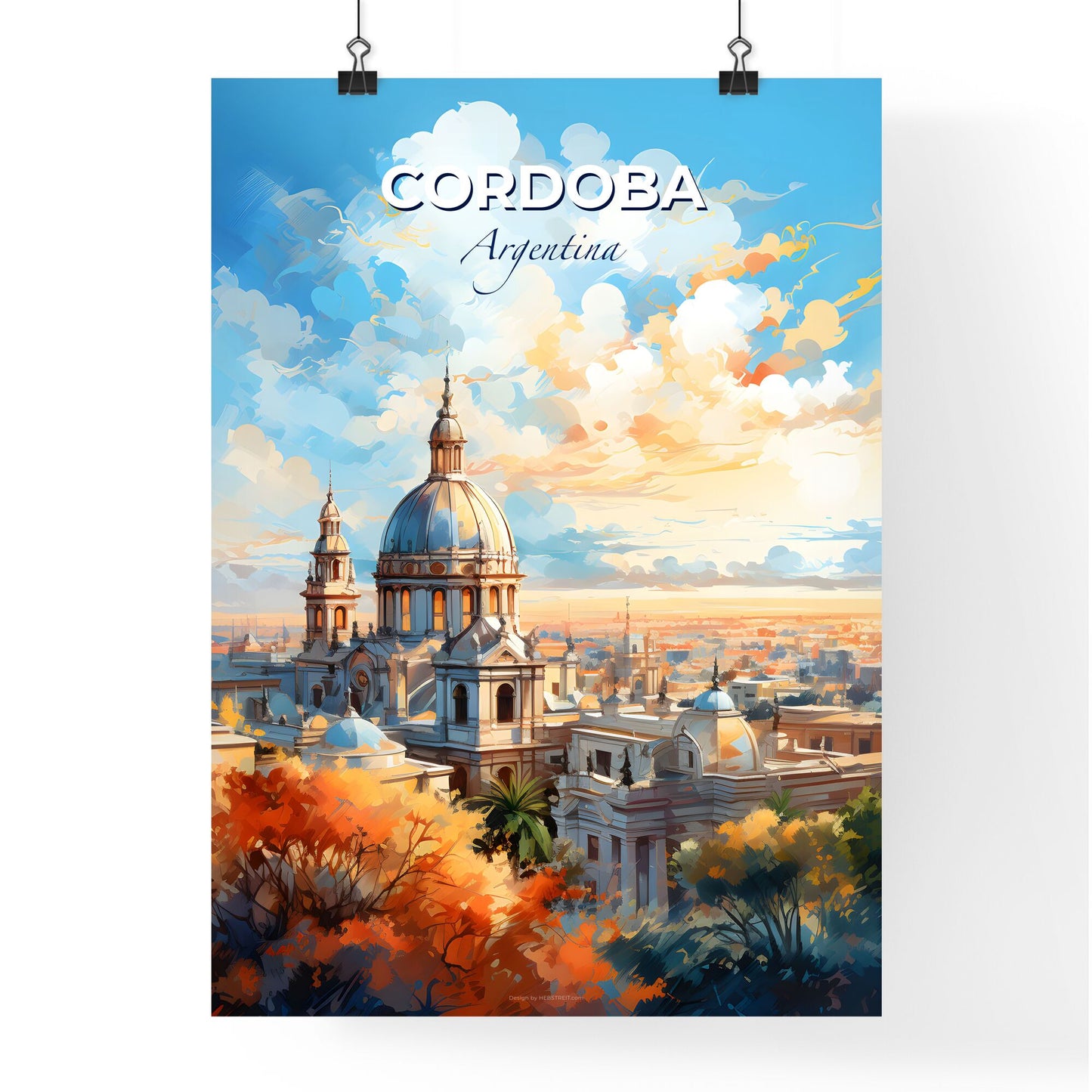 Cordoba Argentina Skyline - A City With A Tall Tower And A Blue Domed Roof - Customizable Travel Gift