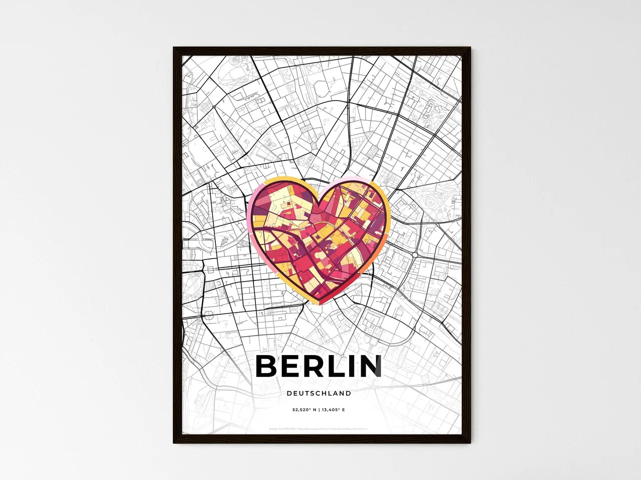 Berlin Germany wedding art map with heart icon
