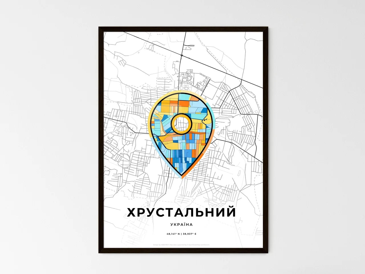 Khrustalnyi Ukraine wedding art map with pointer icon