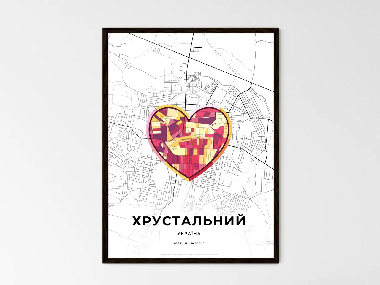 Khrustalnyi Ukraine wedding art map with heart icon