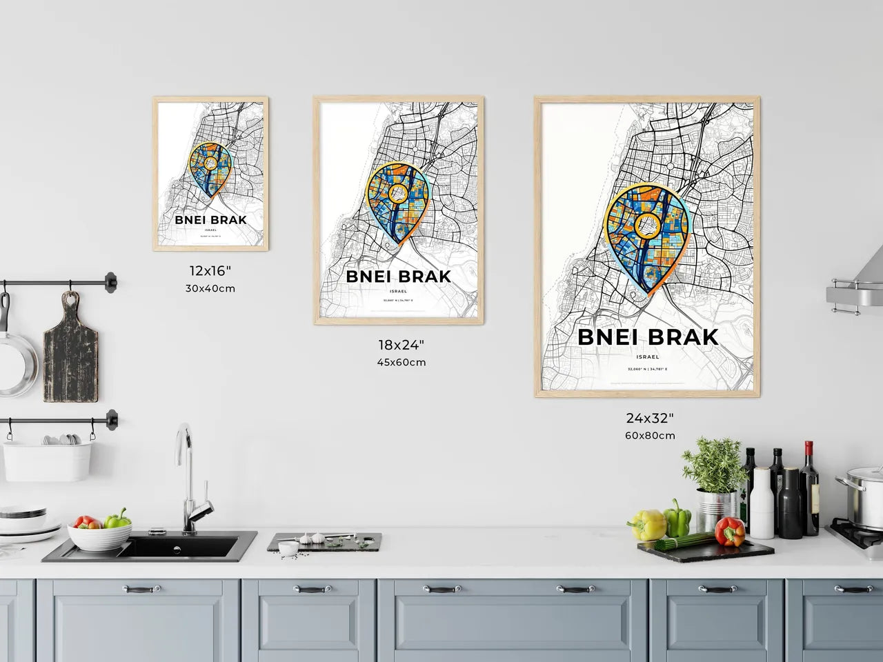 Bnei Brak Israel art map size chart
