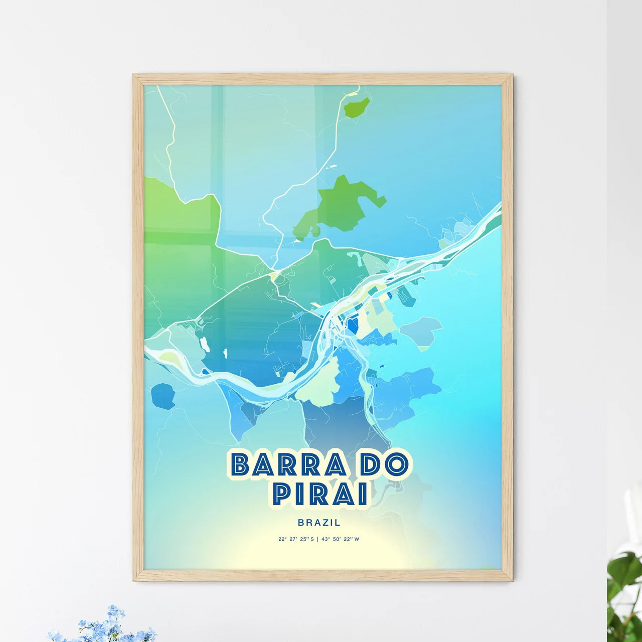 Colorful BARRA DO PIRAI BRAZIL Fine Art Map Cool Blue